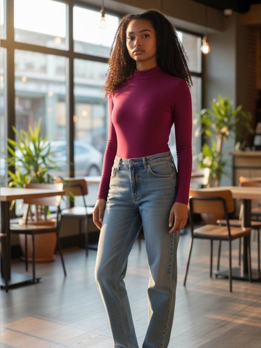 Express Body Contour Long Sleeve Bodysuit - Magenta